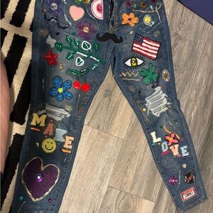 Womens Blue Embellished Jeans